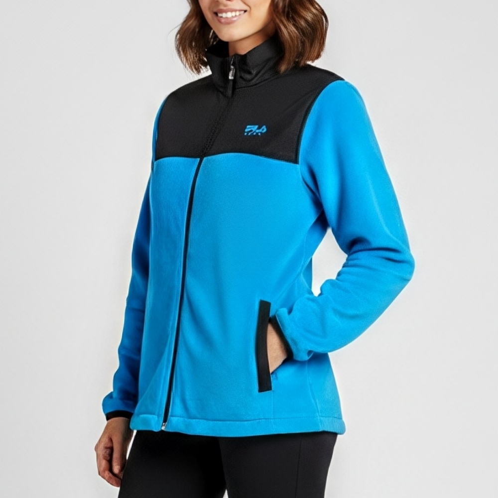 FILA Fleece Jacket Small Womens Blue Black Sport Lightweight Full Zip Mock Neck